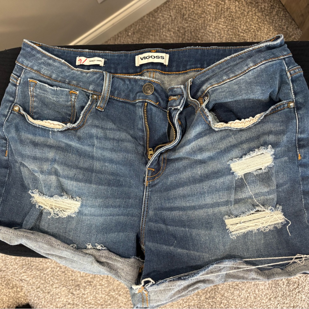 Vigoss Distressed Cutoff Denim Shorts in Blue
